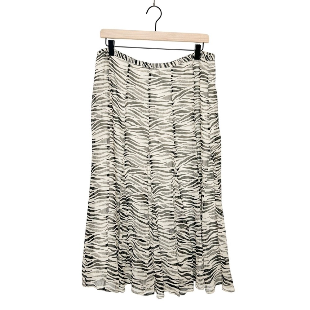Vintage Valerie Stevens 100% Silk Zebra Animal Print Flowy Midi Skirt 14